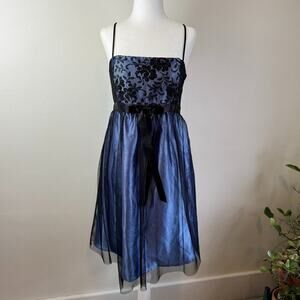 Vtg Y2K Jessica McClintock x Gunne Sax 7 6 S M Lace Bodice Blue Black Dress